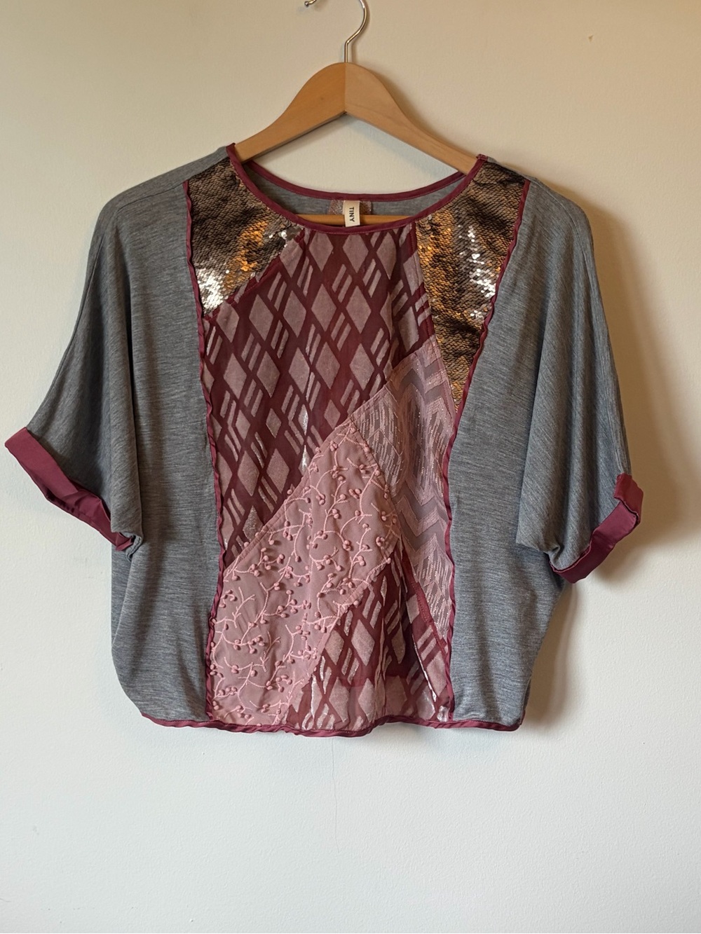 Anthropologie Velvet Patchwork Tee by Tiny -size XS (oversized) -mixed media top - Picture 6 of 16